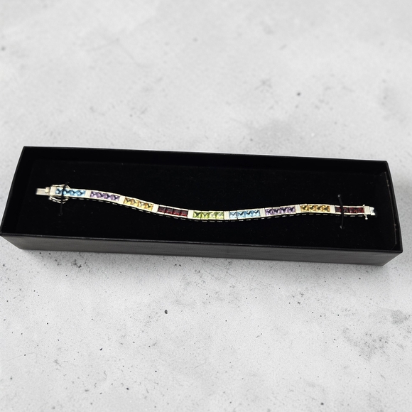 Sterling Silver 925 Multi Gemstone Tennis Bracelet 6.75” Thailand 19.5g - Picture 5 of 9